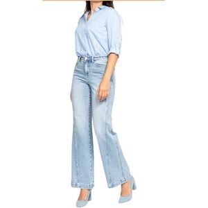 Judy Blue High Waist Wide Leg Jeans 13/31 Retro Side Seam Light Wash Y2K Vintage